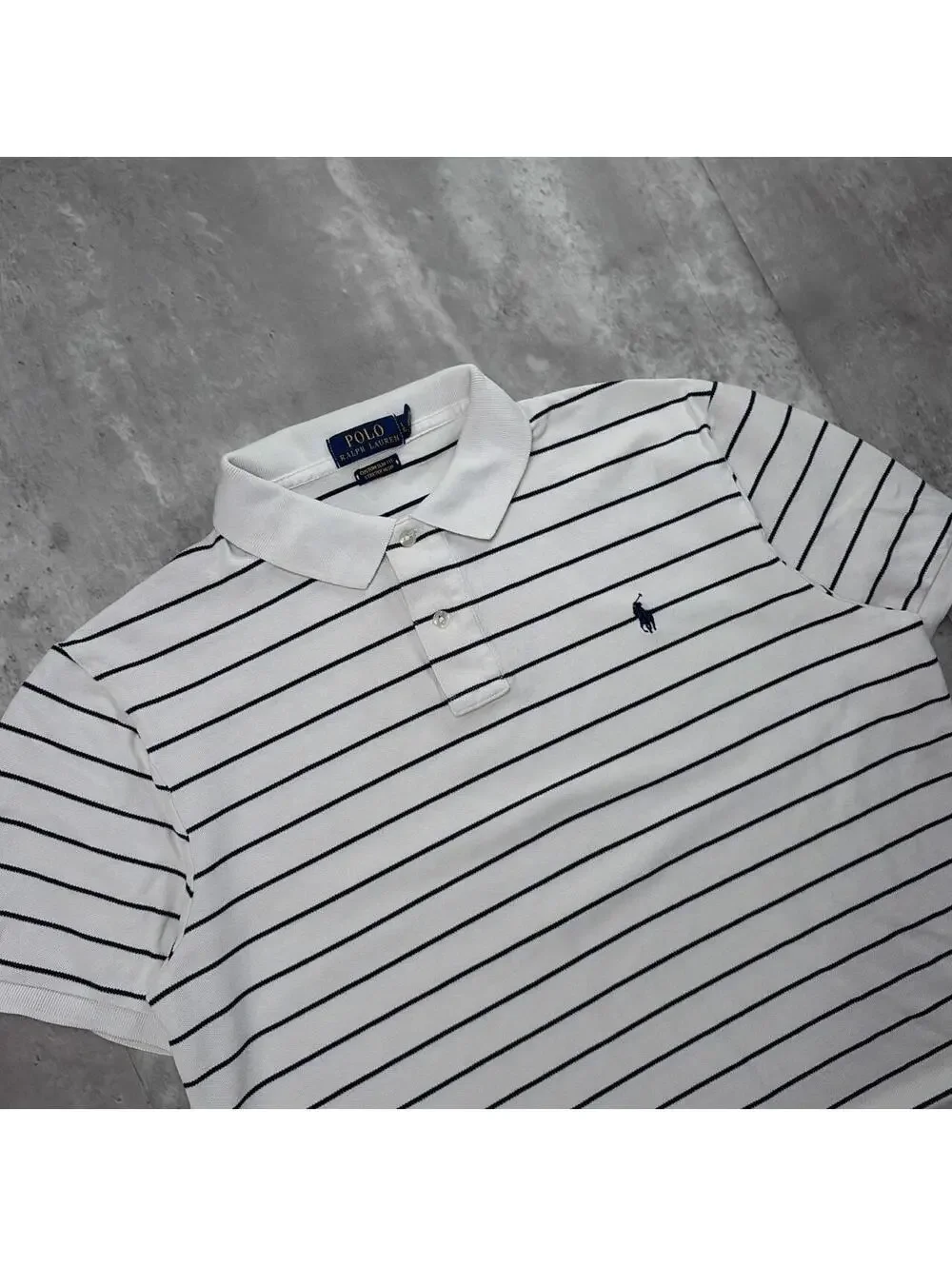 Y2K White Polo Ralph Lauren Striped Polo Shirt